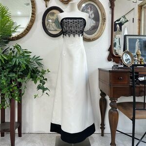 Jessica McClintock White Strapless Gown with Black Lace Bodice